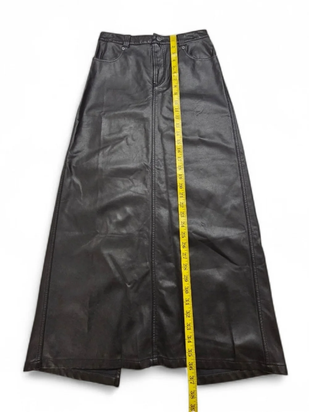 Free People City Slicker Faux Leather Maxi Skirt With Back Slit Sz 2